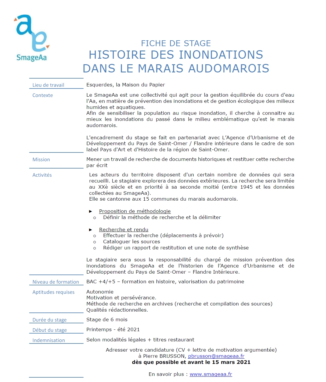 SmageAa | Offre de stage Histoire des inondations